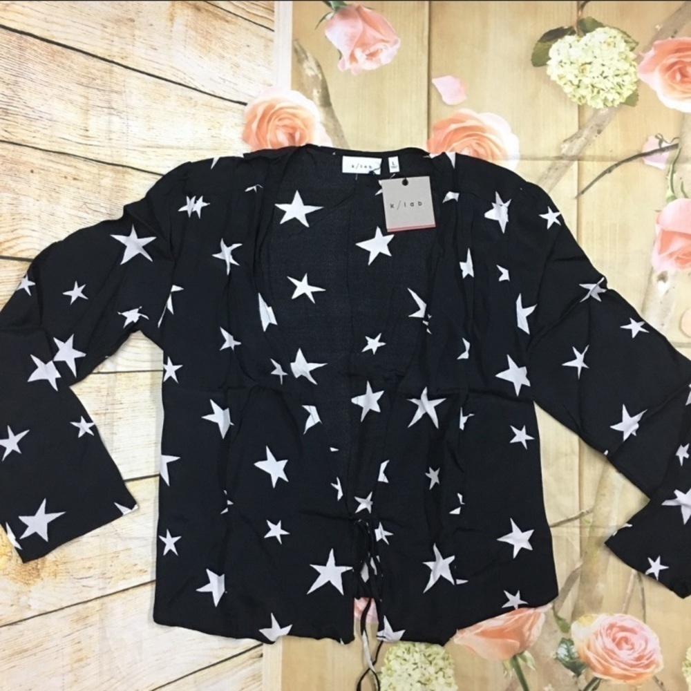 K/lab front tie‎ long sleeve star Blouse L